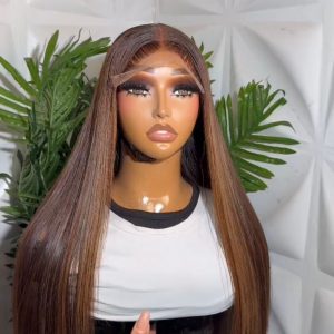 20 inches Sdd Vietnam brown highlight bone straight paired with 5 by 5 glueless closure
